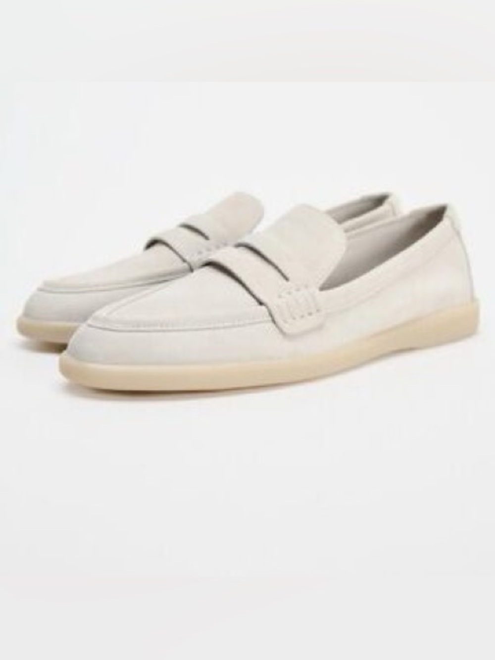 Zara cream Beige soft Suede Leather Penny Loafers shoes 38 7.5